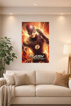 The Flash in a bright living room above a beige sofa.