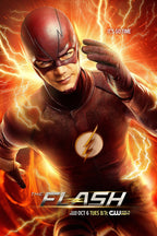 The Flash poster features the red-suited hero reaching forward amid orange lightning, with the series logo below.