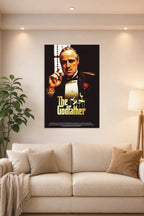 The Godfather in a bright living room above a beige sofa.