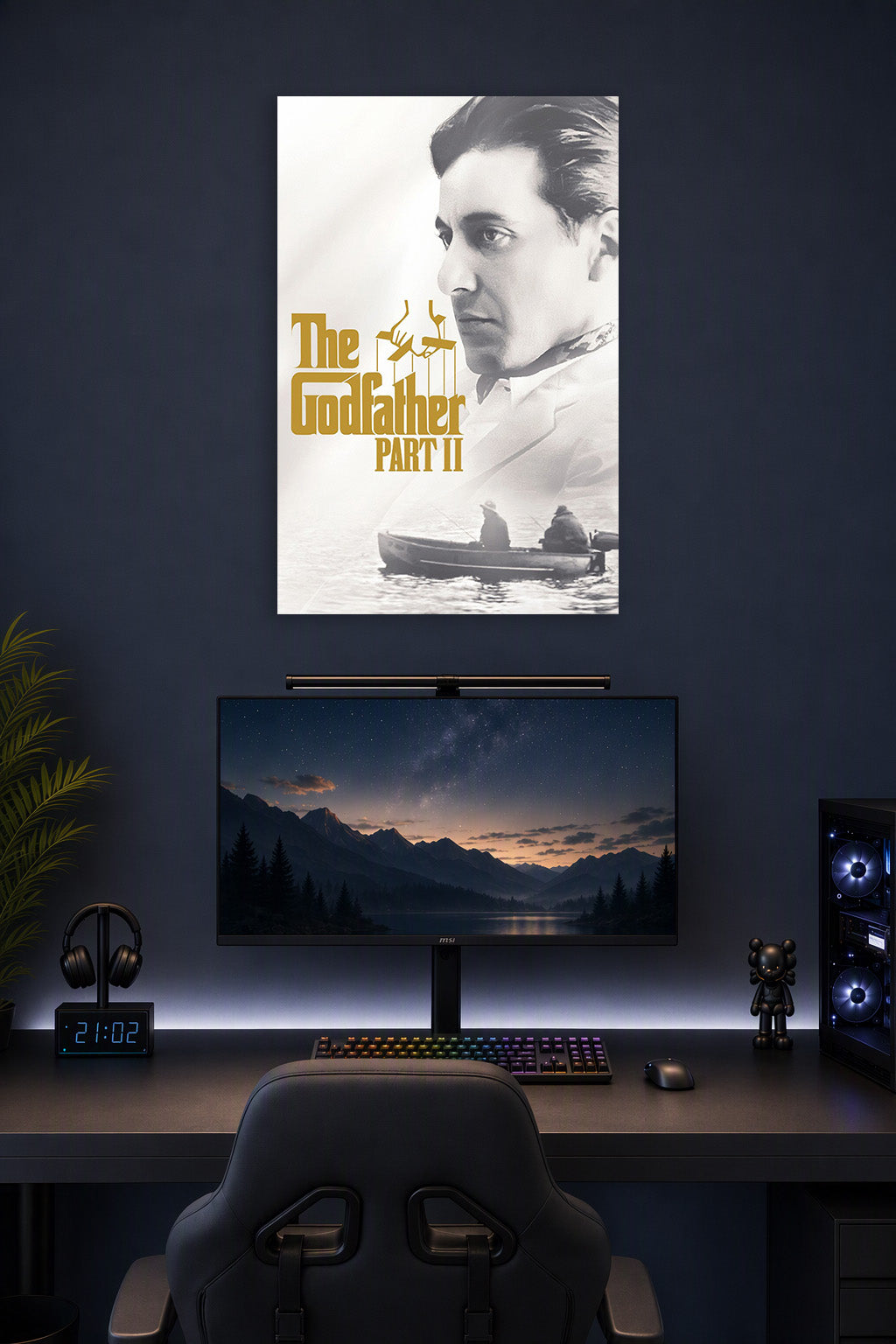 The Godfather Part II in a gaming desk setup above a monitor.