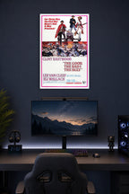 The Good, The Bad and The Ugly Movie Poster in a gaming desk setup above a monitor.