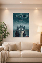 The Haunting of Hill House in a bright living room above a beige sofa.
