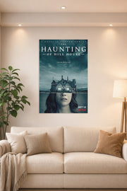 The Haunting of Hill House in a bright living room above a beige sofa.