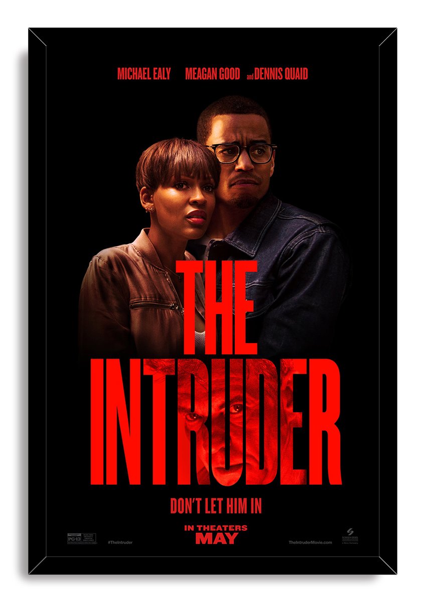 The Intruder framed wall art print with Michael Ealy and Meagan Good portraits, vivid red lettering, and black border.
