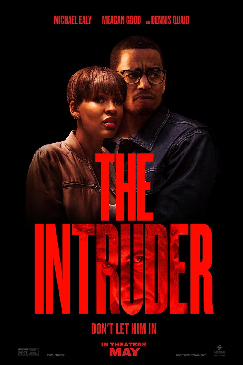 The Intruder movie poster wall art print with a tense couple above bold red title lettering and a man's face within it.