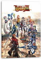 Trails of Cold Steel III canvas wall art print featuring anime heroes on a tiled floor beneath the game logo.