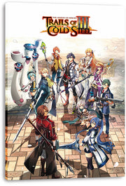 Trails of Cold Steel III canvas wall art print featuring anime heroes on a tiled floor beneath the game logo.