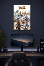 The Legend of Heroes: Trails of Cold Steel III Characters in a gaming desk setup above a monitor.