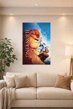 The Lion King in a bright living room above a beige sofa.