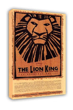 The Lion King wall art print is presented as a thick canvas, with a black lion mask design and Broadway musical lettering.