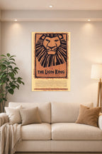 The Lion King The Broadway Musical Poster Broadway Theater Play in a bright living room above a beige sofa.