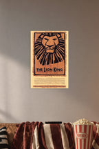 The Lion King The Broadway Musical Poster Broadway Theater Play in a cozy movie room above a brown sofa with popcorn.