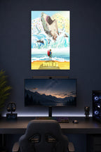 The Meg Giant Shark in a gaming desk setup above a monitor.