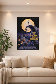 The Nightmare Before Christmas Jack Skellington in a bright living room above a beige sofa.