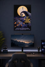 The Nightmare Before Christmas Jack Skellington in a gaming desk setup above a monitor.