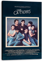 The Outsiders canvas wall art print presents the cast portrait in denim, bordered in cream with navy credits and title.