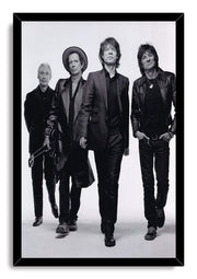 The Rolling Stones framed wall art print presents four band members walking forward, bordered by a sleek black frame.