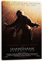 The Shawshank Redemption canvas wall art print displays Andy Dufresne in rain with outstretched arms and the film title.
