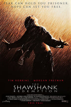The Shawshank Redemption poster features a man in a dark suit standing arms outstretched in golden rain.