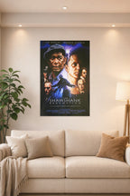 The Shawshank Redemption Movie Poster in a bright living room above a beige sofa.