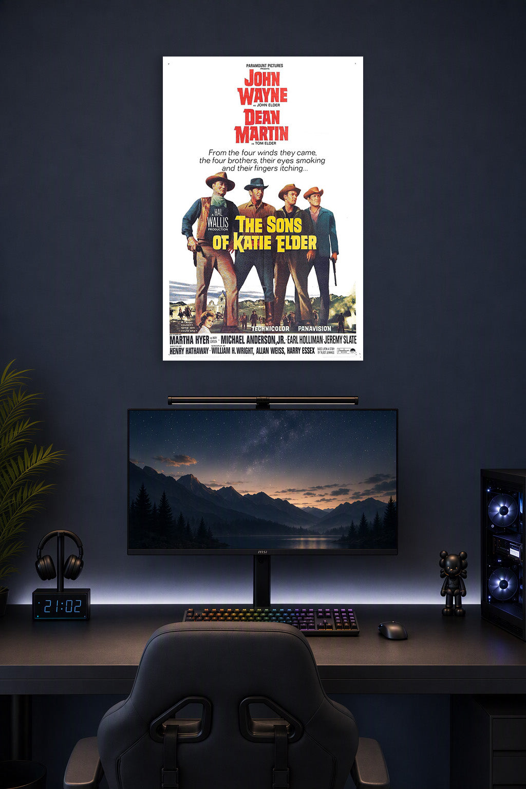 The Sons of Katie Elder John Wayne Dean Martin in a gaming desk setup above a monitor.