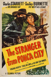The Stranger from Ponca City poster features two armed cowboys, one masked in black, above a bold yellow title panel.