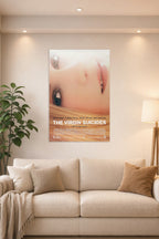 The Virgin Suicides Movie Poster in a bright living room above a beige sofa.