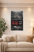 The Walking Dead Don't Open Dead Inside in a bright living room above a beige sofa.
