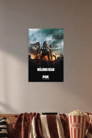 The Walking Dead 'The Last Stand' in a cozy movie room above a brown sofa with popcorn.
