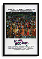 The Warriors framed wall art print presents a nighttime crowd of colorful gang members within a sleek black rectangular frame.