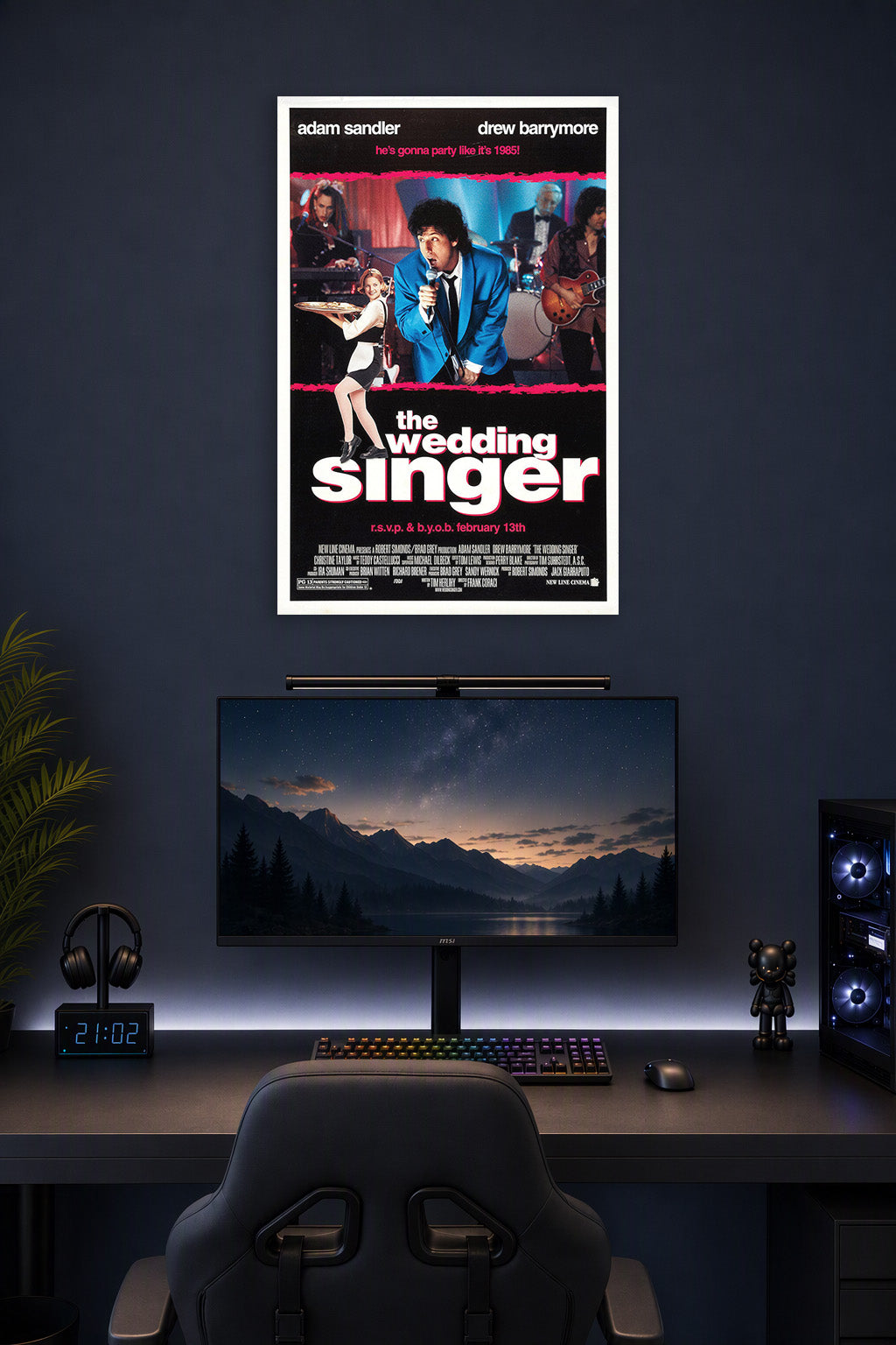 The Wedding Singer Movies in a gaming desk setup above a monitor.
