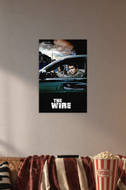 The Wire TV Show in a cozy movie room above a brown sofa with popcorn.