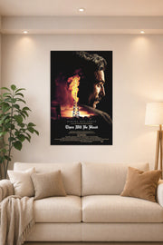 There Will Be Blood in a bright living room above a beige sofa.
