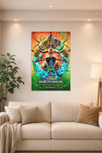 Thor: Ragnarok in a bright living room above a beige sofa.