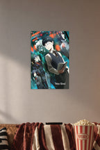 Tokyo Ghoul Anime Characters in a cozy movie room above a brown sofa with popcorn.