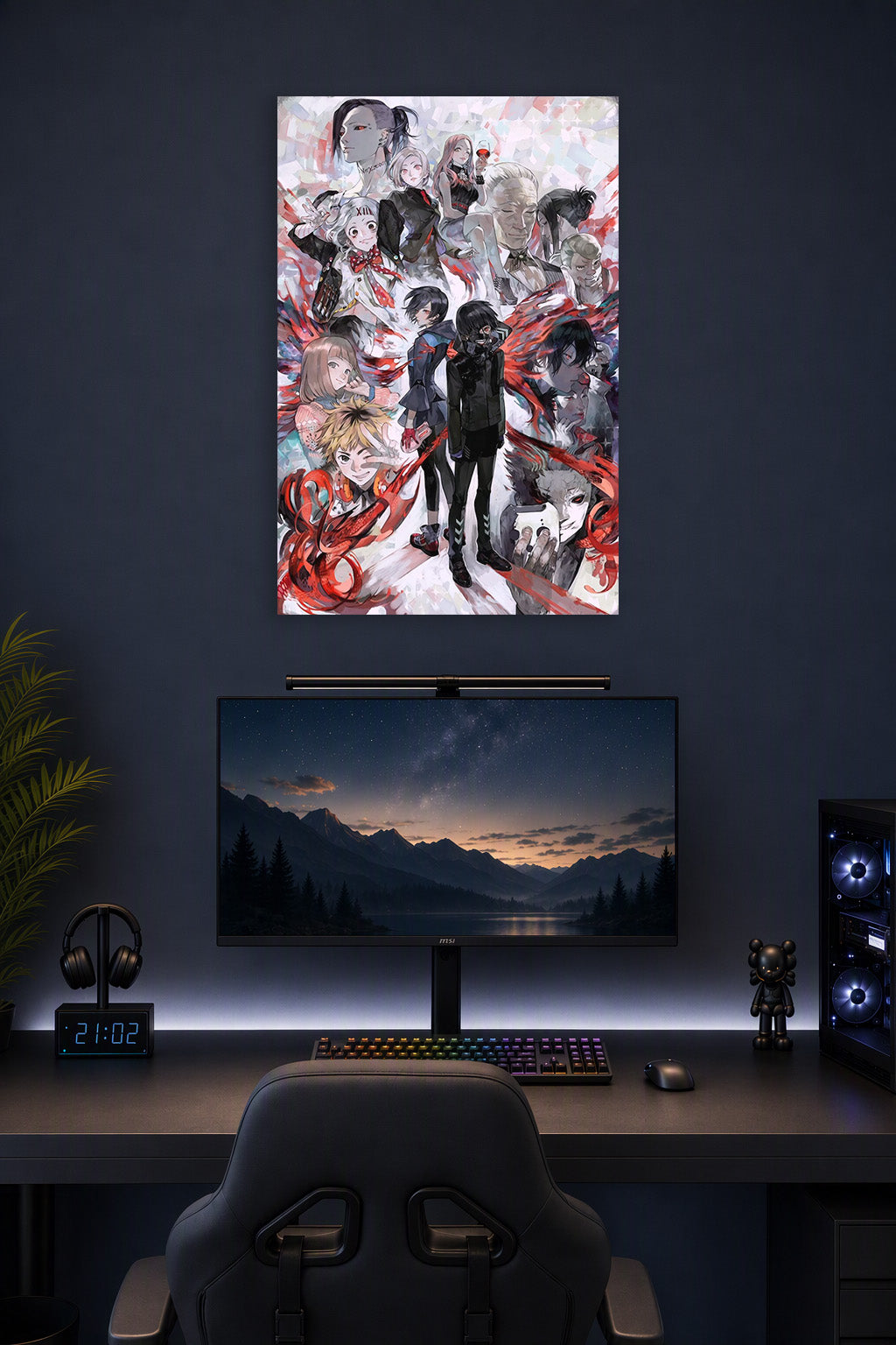 Tokyo Ghoul Iconic Characters in a gaming desk setup above a monitor.