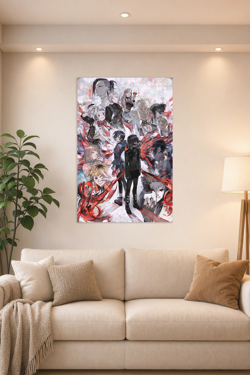 Tokyo Ghoul Iconic Characters in a bright living room above a beige sofa.