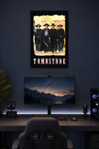 Tombstone Movie in a gaming desk setup above a monitor.