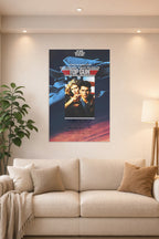 Top Gun Movie Poster Tom Cruise Kelly McGillis in a bright living room above a beige sofa.