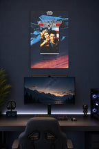 Top Gun Movie Poster Tom Cruise Kelly McGillis in a gaming desk setup above a monitor.