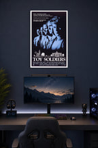 Toy Soldiers Movie Poster in a gaming desk setup above a monitor.