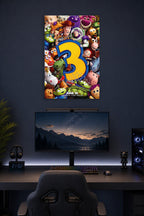 Toy Story 3 Characters in a gaming desk setup above a monitor.