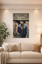 Training Day Movie Poster in a bright living room above a beige sofa.