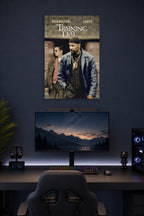 Training Day Movie Poster in a gaming desk setup above a monitor.
