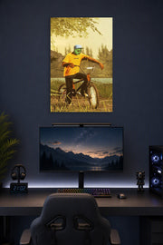 Tyler The Creator Wolf Haley Character in a gaming desk setup above a monitor.