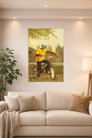 Tyler The Creator Wolf Haley Character in a bright living room above a beige sofa.