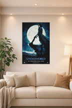 Underworld Selene in a bright living room above a beige sofa.