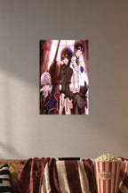 Vampire Knight Trio in a cozy movie room above a brown sofa with popcorn.