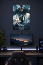 Venom Movie Tom Hardy in a gaming desk setup above a monitor.