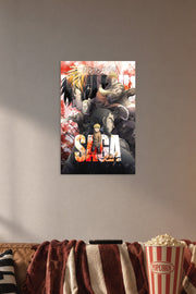 Vinland Saga Anime Characters in a cozy movie room above a brown sofa with popcorn.